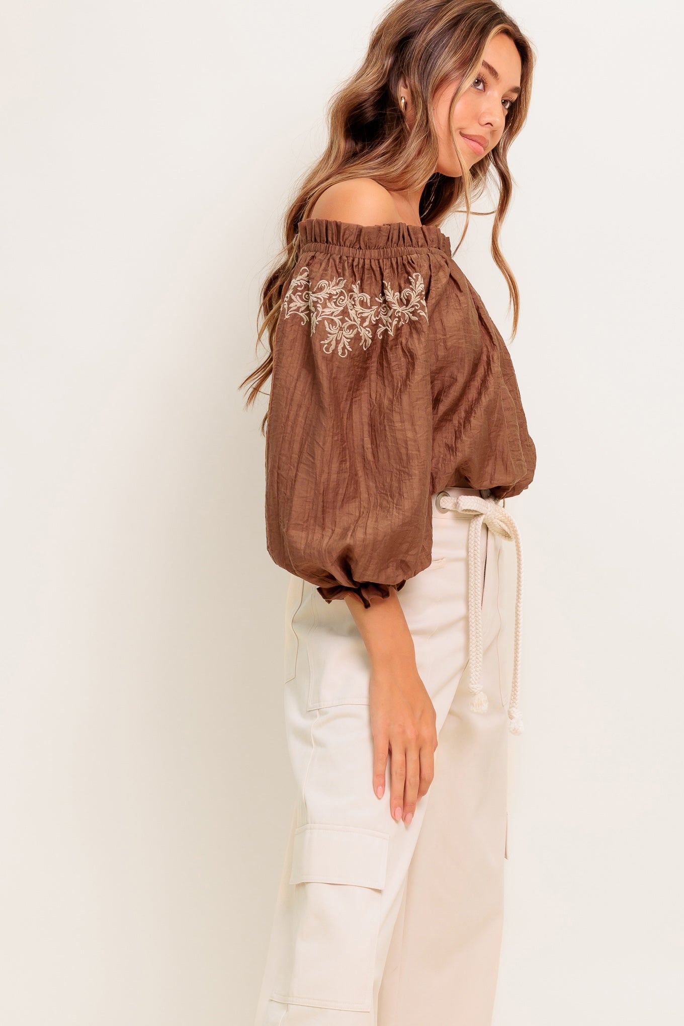 FULL SPEED AHEAD BROWN WOVEN TOP