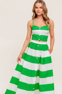 INFINITE FLARE GREEN WOVEN TOP AND SKIRT SET