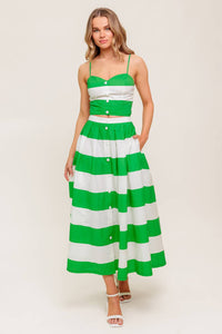INFINITE FLARE GREEN WOVEN TOP AND SKIRT SET