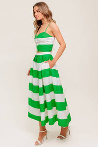 INFINITE FLARE GREEN WOVEN TOP AND SKIRT SET