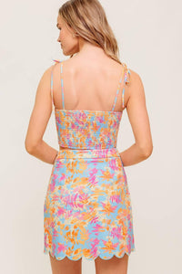 GARDEN VEIL SUNSET WOVEN TOP AND MINI SKIRT SET