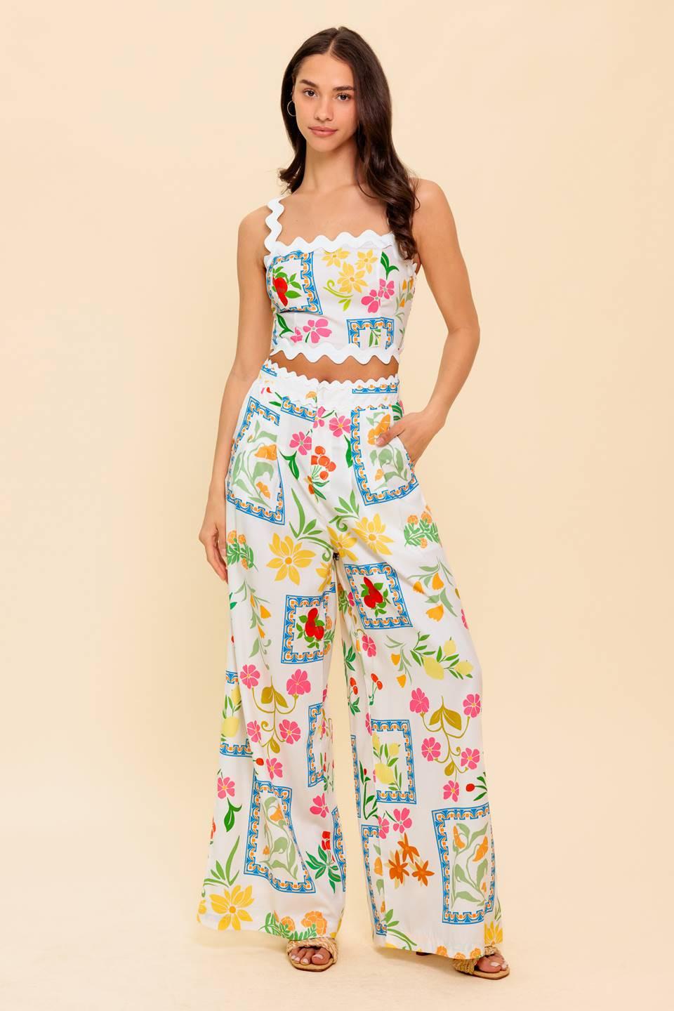 MARIGOLD IVORY WOVEN TOP AND PANT SET