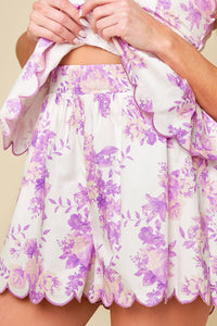 DARING DIVA LAVENDER WOVEN TOP AND SHORTS SET