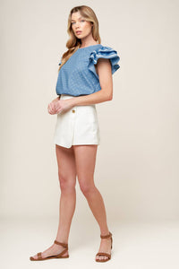WEEKEND GETAWAY BLUE WOVEN TOP