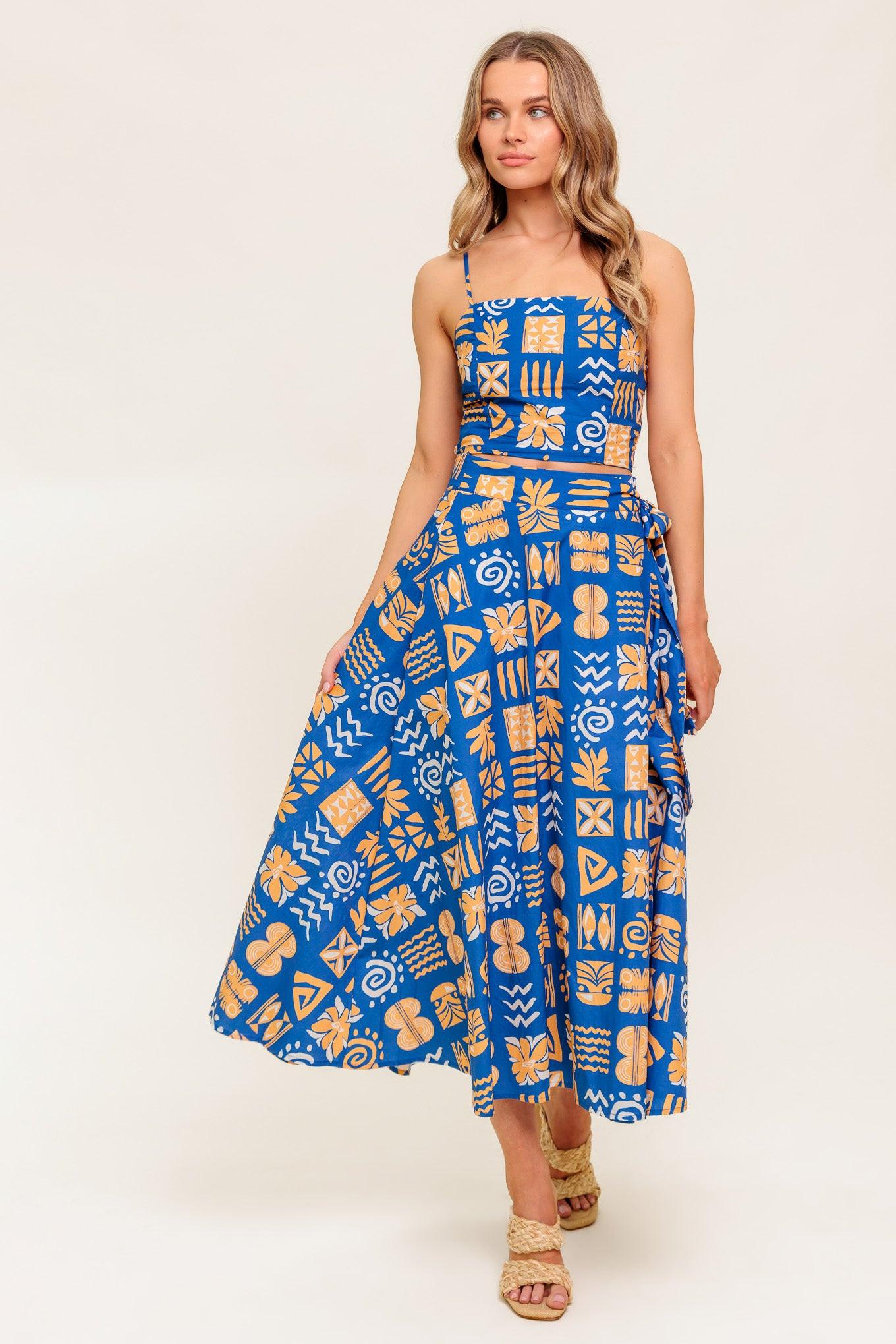 DEWDROP SILENCE WOVEN TOP AND SKIRT SET