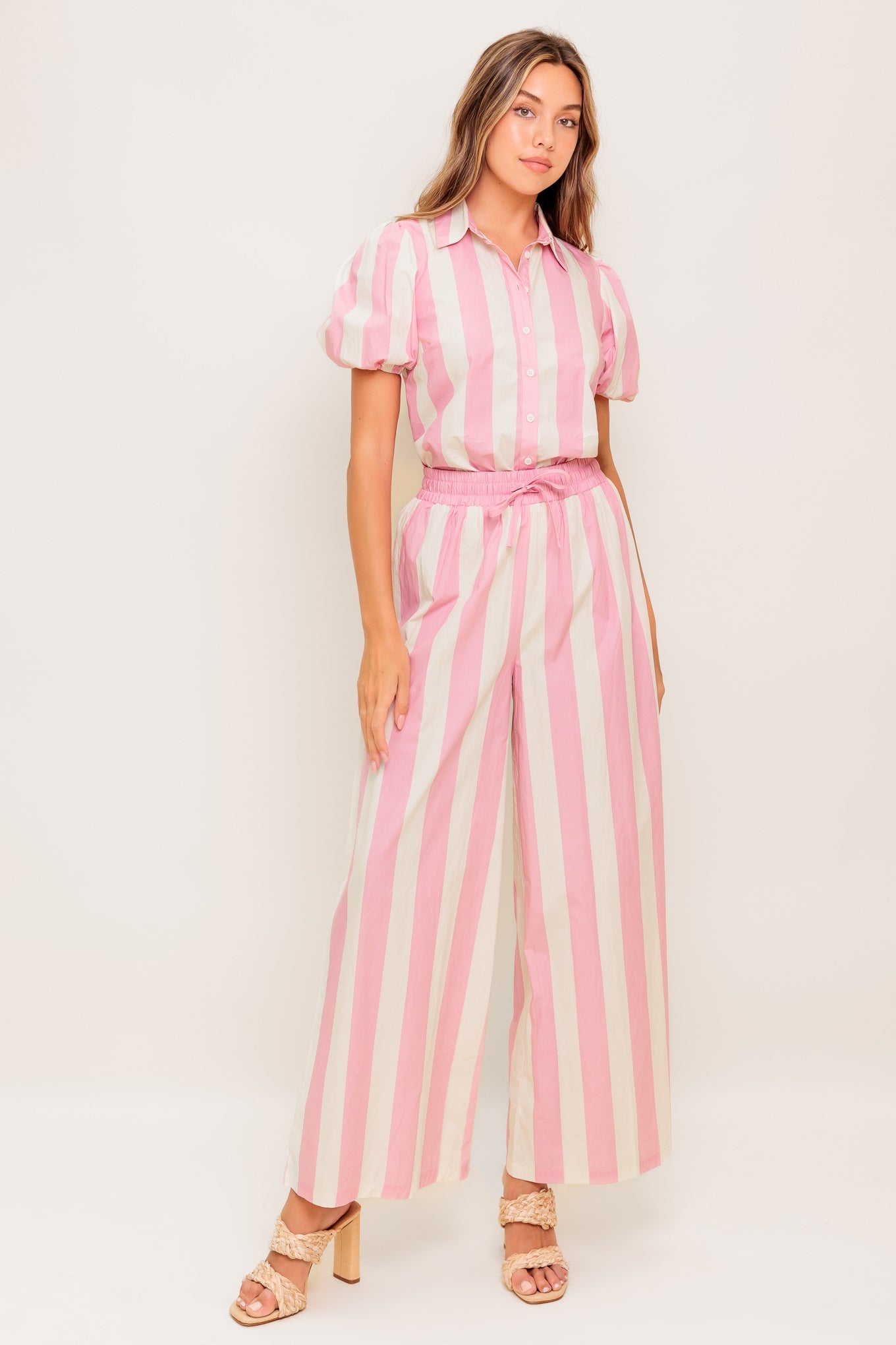 WINK & WALK STRIPE WOVEN TOP AND PANT SET