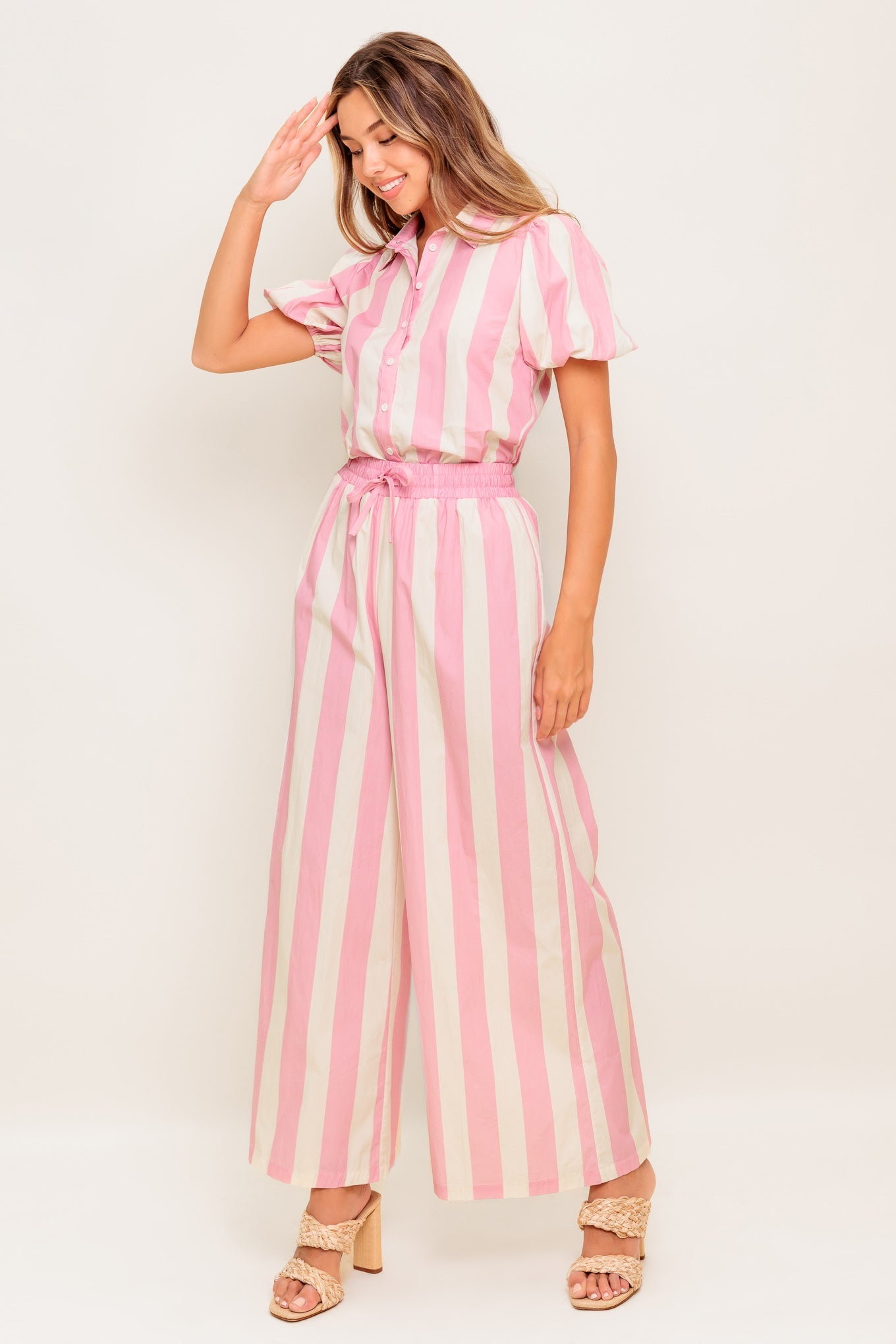 WINK & WALK STRIPE WOVEN TOP AND PANT SET