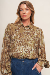 WILD LUXE TAUPE WOVEN TOP