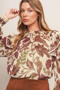 WILD BOTANICA IVORY WOVEN TOP
