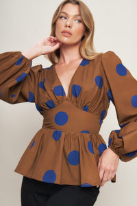 BLUE MOON DOTS WOVEN TOP