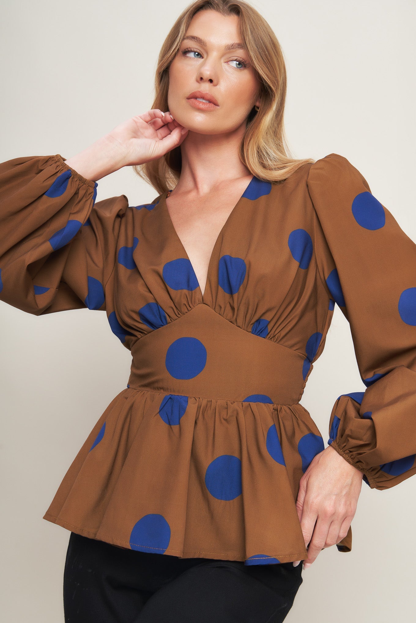 BLUE MOON DOTS WOVEN TOP