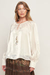 ETERNAL PEARL CHARM WOVEN PEASANT TOP