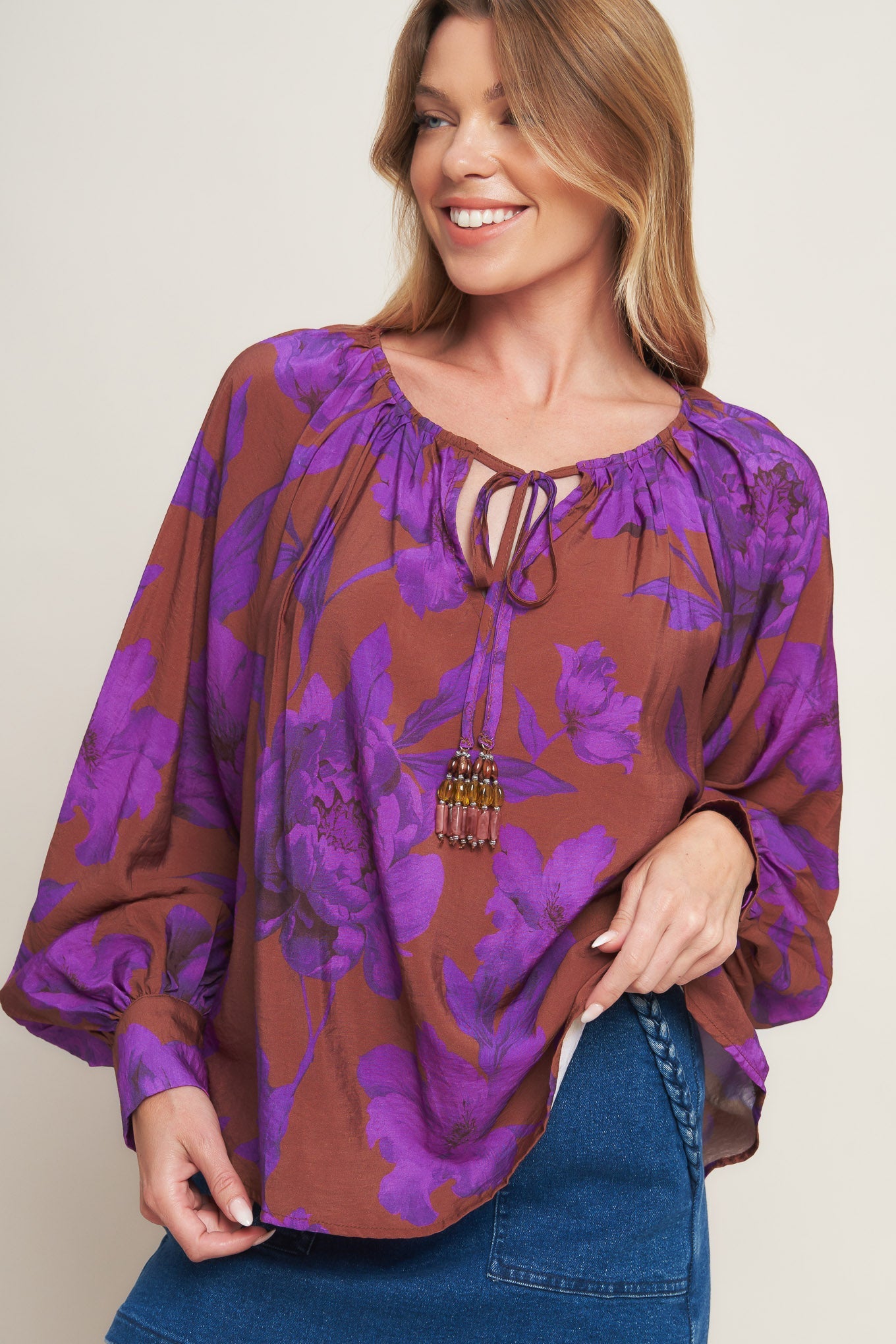 VIOLET DREAM WOVEN PEASANT TOP