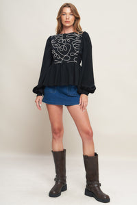 BLACK CANVAS WOVEN TOP