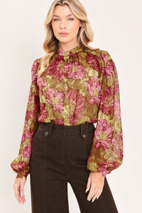 ANTIQUE FLORAL WHISPER WOVEN TOP