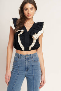 GALLERY CONTRAST WOVEN CROP TOP