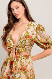 PALACE ROSE STATEMENT WOVEN CROP TOP