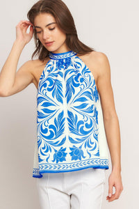 COASTAL CHARM HALTER WOVEN TOP