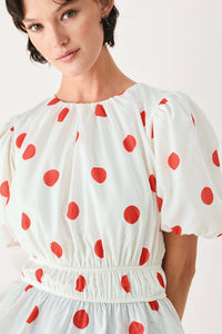 CHERRY KISS POLKA DOT WOVEN TOP