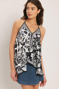 BLACK RIVIERA WOVEN SCARF TOP
