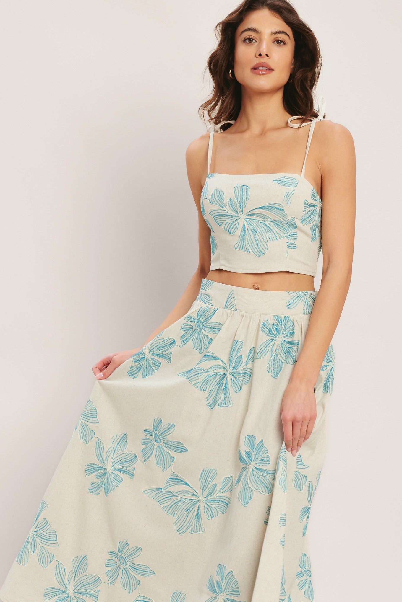 LAGOON BLOSSOM WOVEN TOP AND SKIRT