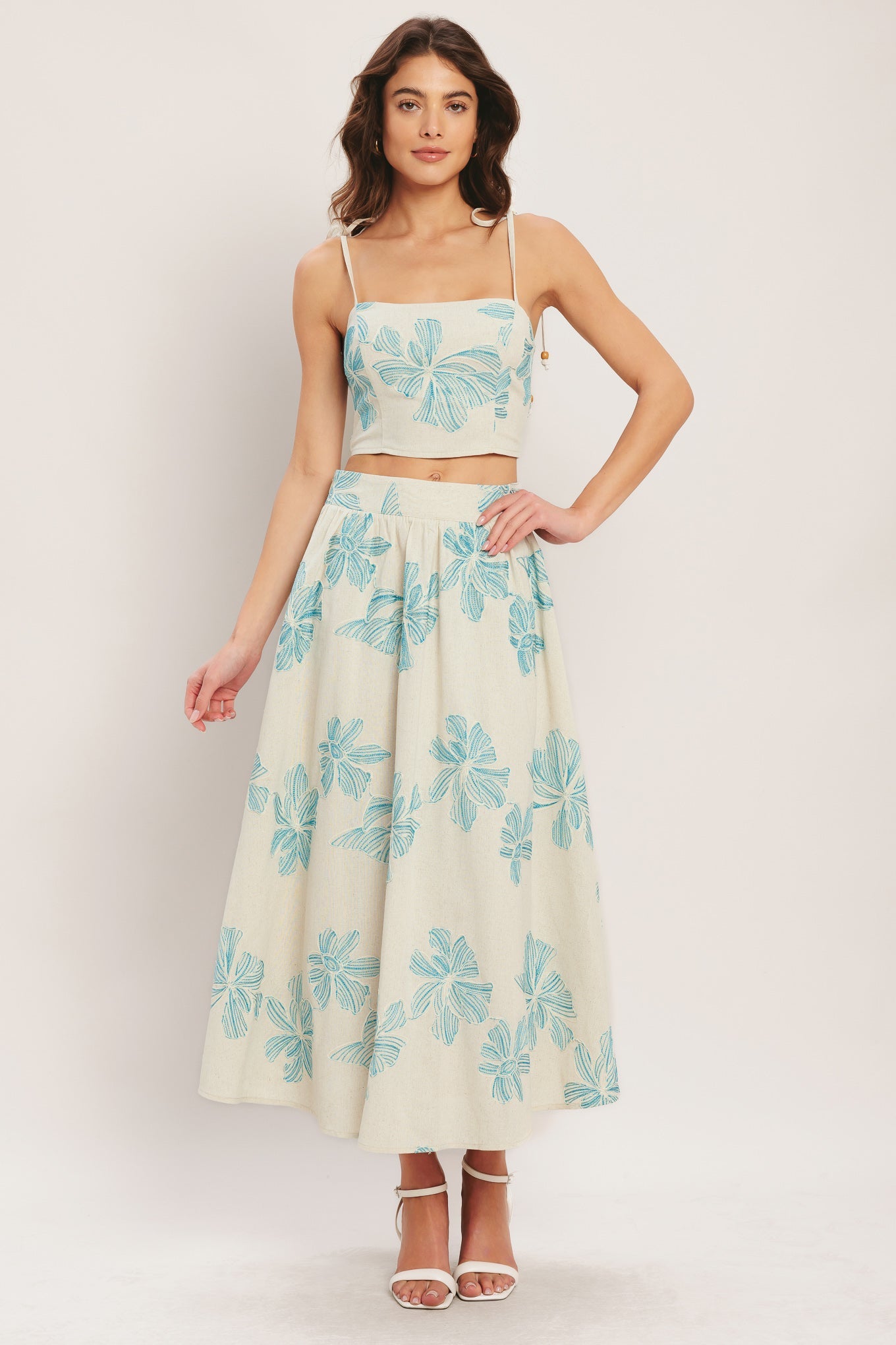 LAGOON BLOSSOM WOVEN TOP AND SKIRT