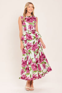 ROMANTIC ROSE PEPLUM WOVEN TOP