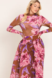 PLUM BLOSSOM WOVEN FULL MAXI SKIRT