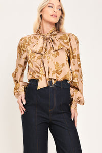 MAUVE MOMENT MAUVE PRINTED TIE-FRONT BLOUSE