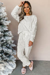 Lolita-Light Grey Leopard Textured Loose Fit Fleece Lounge Set