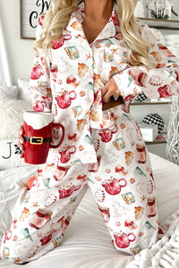 Macey - White Christmas Pattern Long Sleeve Shirt and Pants Pajama Set