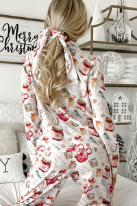 Macey - White Christmas Pattern Long Sleeve Shirt and Pants Pajama Set
