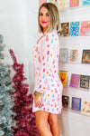 Macey-Pink Christmas Twinkle Tree Print Shirt Sleep Dress