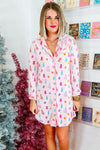 Macey-Pink Christmas Twinkle Tree Print Shirt Sleep Dress