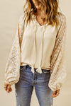 Shirley-Beige Leopard Mesh Bubble Sleeve Split Neck Blouse
