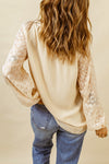 Shirley-Beige Leopard Mesh Bubble Sleeve Split Neck Blouse