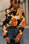 Sammie - Black Floral Print Mock Neck Blouse