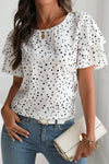 Chantelle - White Dalmatian Print Layered Ruffled Short Sleeve Blouse