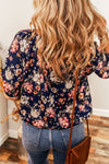 Nelma- Navy Floral Short Sleeve Scoop Neck Casual Blouse