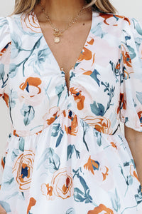 Angie-Green Floral Print Puff Sleeve Baby doll Blouse