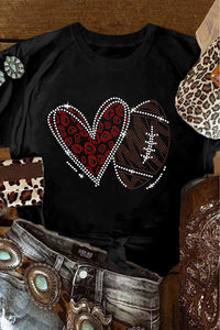 Black Rhinestone Love Football Graphic T Shirt