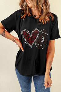 Black Rhinestone Love Football Graphic T Shirt