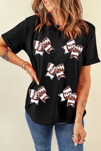 Black Football Bowknot Pattern Game Day T Shirt