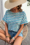 Mia-Multi-color Striped Wide Sleeve Loose Top