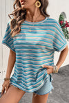 Mia-Multi-color Striped Wide Sleeve Loose Top