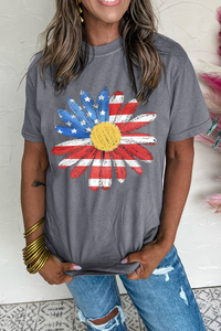 Flag Pattern Sunflower Crew Neck Tee