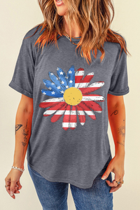 Flag Pattern Sunflower Crew Neck Tee