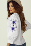 Priscilla- White Floral Embroidered Bracelet Sleeve Shirt