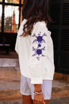 Priscilla- White Floral Embroidered Bracelet Sleeve Shirt