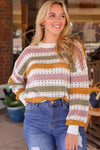 Sandra- Multicolor Striped Hollowed Knitted Loose Sweater